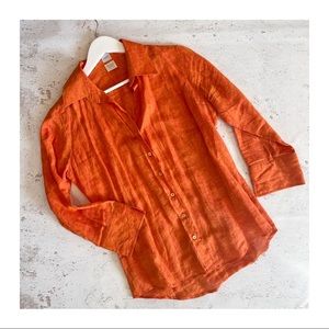 Craig Taylor Bonfire Orange Linen Button Down Blouse Top Size Medium
